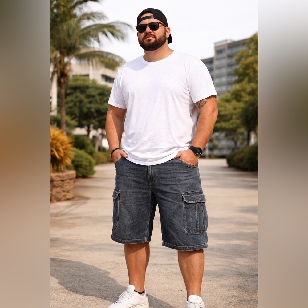 🔥 Dark Blue Wash Denim Cargo Shorts – Size 42 – NWT Diesel like